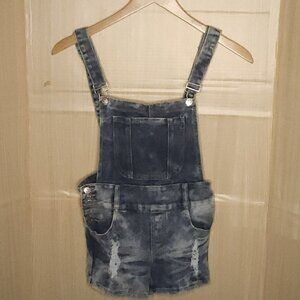 Thrill Girls Acid Wash Distressed Shorts Overalls 14
